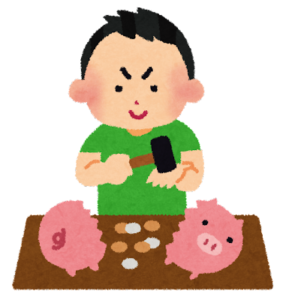 貯金箱を割る男の子